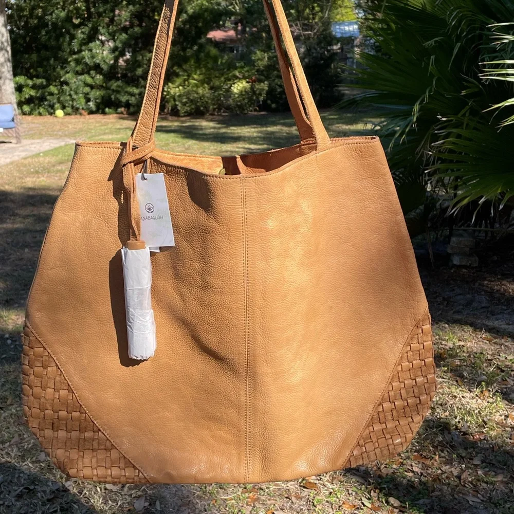 NWT Anabaglish Camel Leather Weekender Tot… - Picture 9 of 9